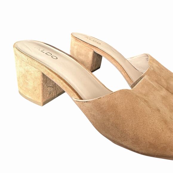 Aldo US 10 Sandals Open Toe Slip On Chunky Low Block Heel Nude Leather - Picture 7 of 10